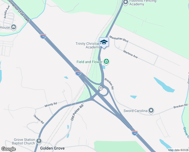 map of restaurants, bars, coffee shops, grocery stores, and more near 12 Landscape Lane in Piedmont