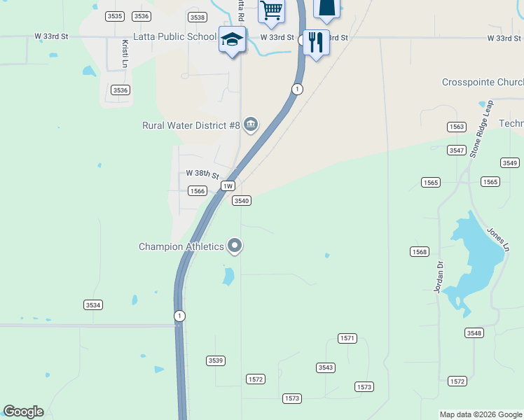 map of restaurants, bars, coffee shops, grocery stores, and more near 16530 3540 in Ada