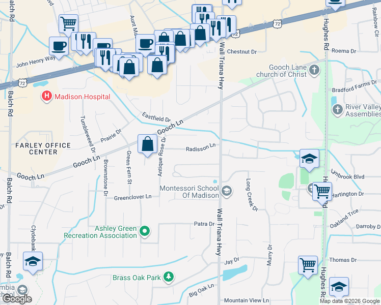 map of restaurants, bars, coffee shops, grocery stores, and more near 112 Radisson Lane in Madison
