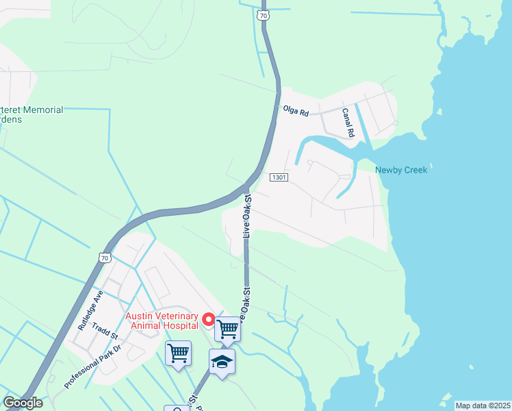 map of restaurants, bars, coffee shops, grocery stores, and more near 2220 U.S. 70 in Beaufort