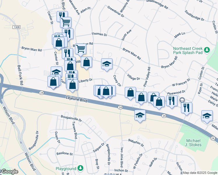 map of restaurants, bars, coffee shops, grocery stores, and more near 106 Ravenwood Drive in Jacksonville