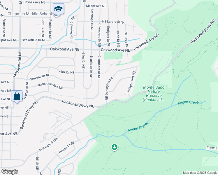 map of restaurants, bars, coffee shops, grocery stores, and more near 112 Northeast Darlington Road in Huntsville
