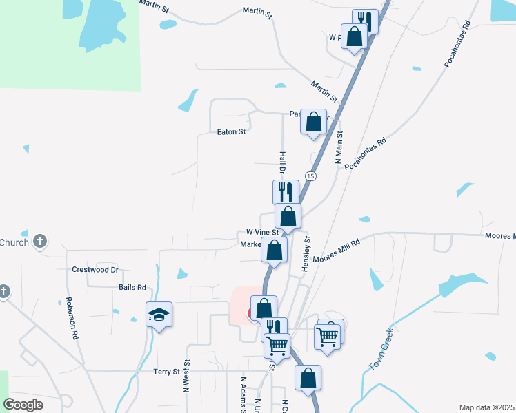 map of restaurants, bars, coffee shops, grocery stores, and more near 208 Church Street in Ripley
