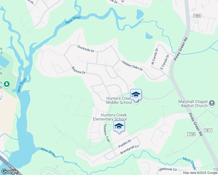 map of restaurants, bars, coffee shops, grocery stores, and more near 119 Carolina Pines Drive in Jacksonville