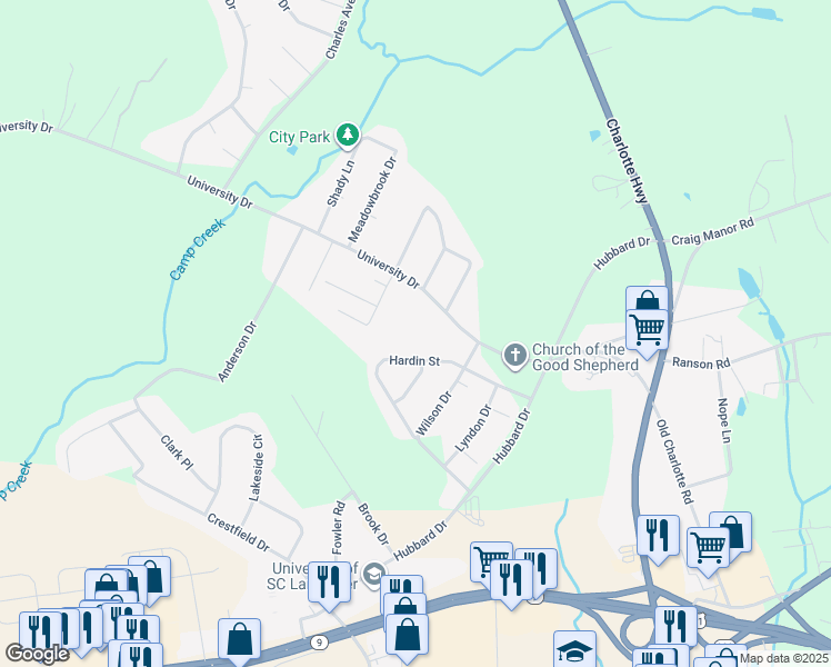 map of restaurants, bars, coffee shops, grocery stores, and more near 1004 Hardin Street in Lancaster