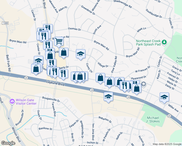 map of restaurants, bars, coffee shops, grocery stores, and more near 150 Corey Circle in Jacksonville