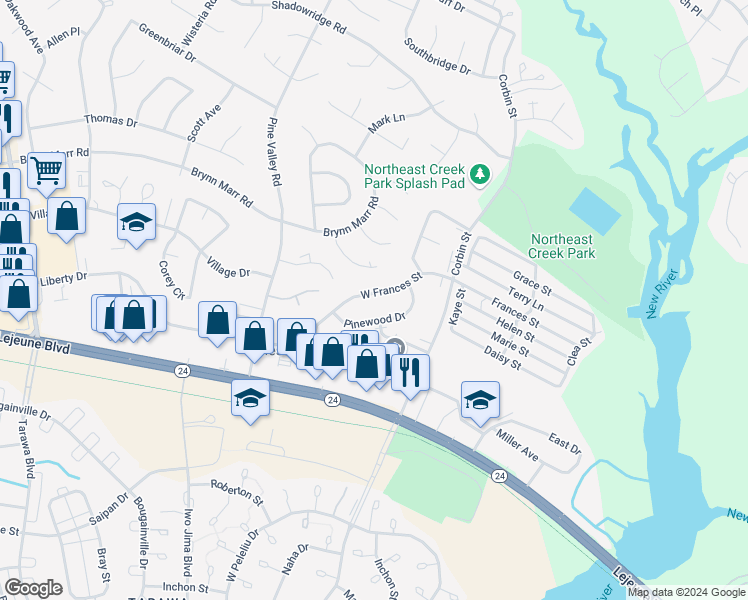 map of restaurants, bars, coffee shops, grocery stores, and more near 358 West Frances Street in Jacksonville