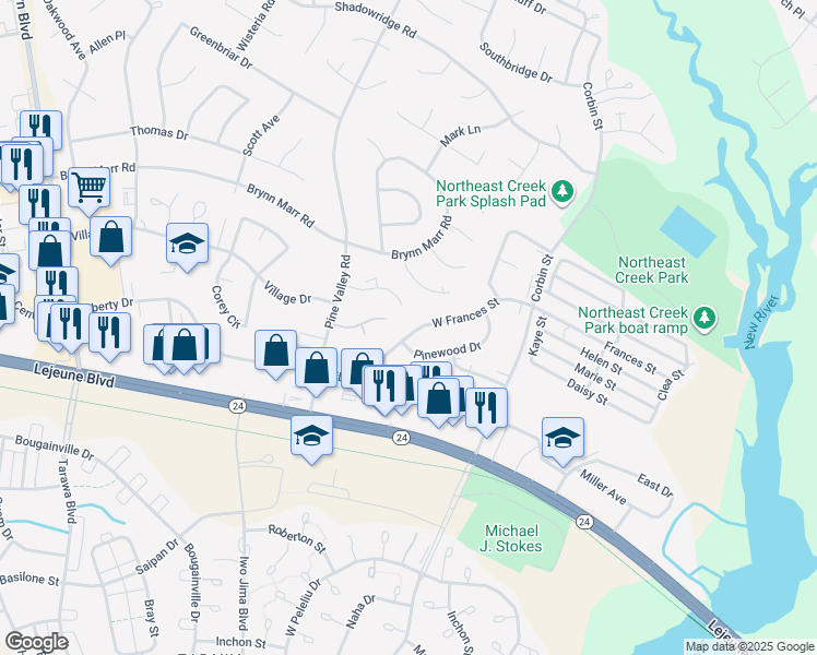 map of restaurants, bars, coffee shops, grocery stores, and more near 335 West Frances Street in Jacksonville