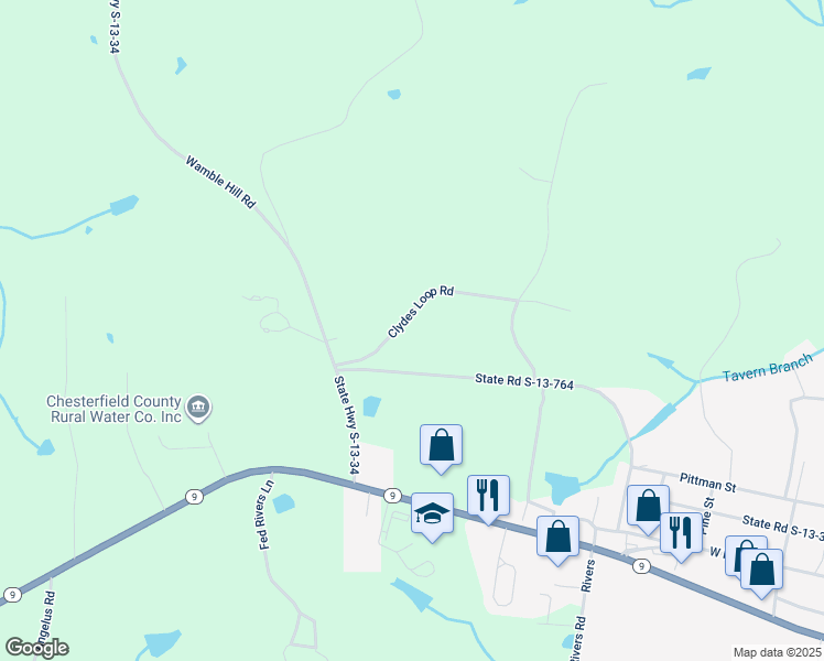map of restaurants, bars, coffee shops, grocery stores, and more near 176 Clydes Loop Road in Chesterfield