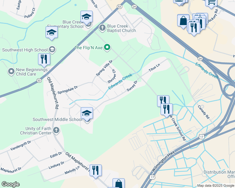 map of restaurants, bars, coffee shops, grocery stores, and more near 204 Bodmin Court in Jacksonville