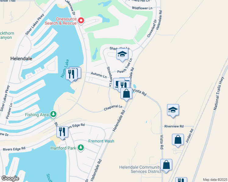 map of restaurants, bars, coffee shops, grocery stores, and more near 27129 Strawberry Lane in Helendale
