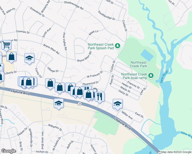 map of restaurants, bars, coffee shops, grocery stores, and more near 372 West Frances Street in Jacksonville