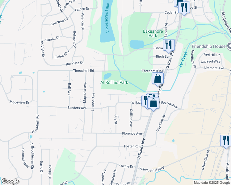 map of restaurants, bars, coffee shops, grocery stores, and more near 323 Sparks Lane in Dalton