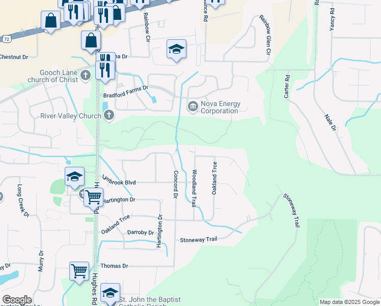 map of restaurants, bars, coffee shops, grocery stores, and more near 121 Woodland Trail in Madison
