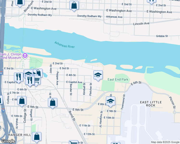 map of restaurants, bars, coffee shops, grocery stores, and more near 312 Fletcher Street in Little Rock