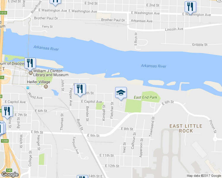 map of restaurants, bars, coffee shops, grocery stores, and more near 312 Fletcher Street in Little Rock
