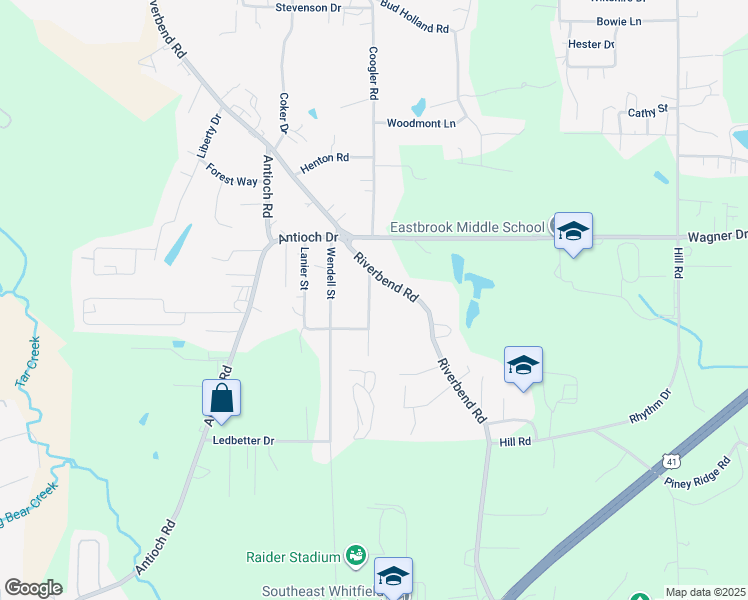 map of restaurants, bars, coffee shops, grocery stores, and more near 1707 Walton Street in Dalton