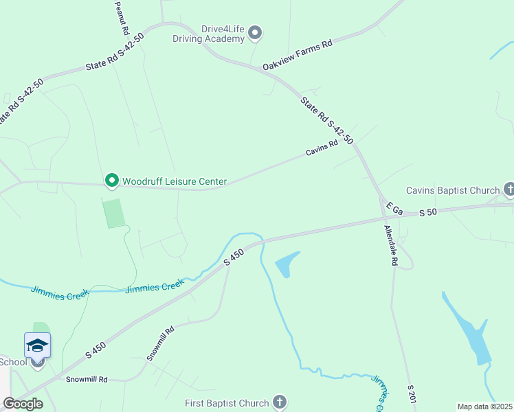 map of restaurants, bars, coffee shops, grocery stores, and more near 800 Cavins Road in Woodruff