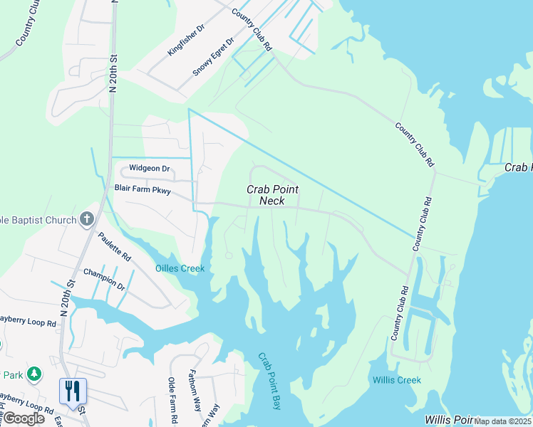 map of restaurants, bars, coffee shops, grocery stores, and more near 1515 Marsh Pointe in Morehead City