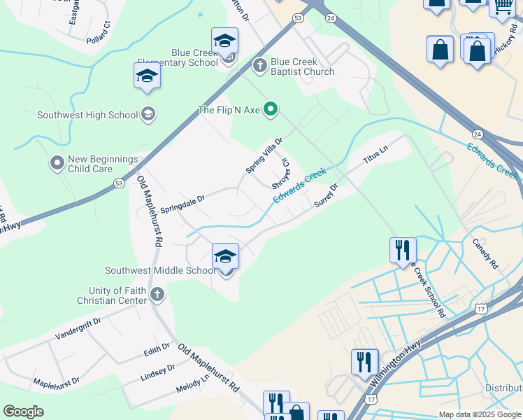 map of restaurants, bars, coffee shops, grocery stores, and more near 1116 Springdale Drive in Jacksonville