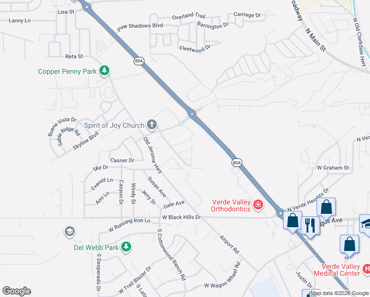 map of restaurants, bars, coffee shops, grocery stores, and more near 245 Rogers Pl in Clarkdale