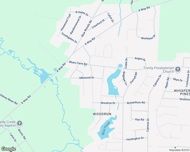 map of restaurants, bars, coffee shops, grocery stores, and more near 12201 Idlewood Drive in Laurinburg