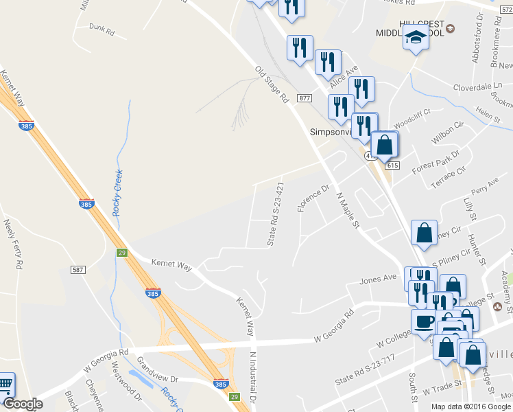 map of restaurants, bars, coffee shops, grocery stores, and more near 111 State Road S-23-422 in Simpsonville