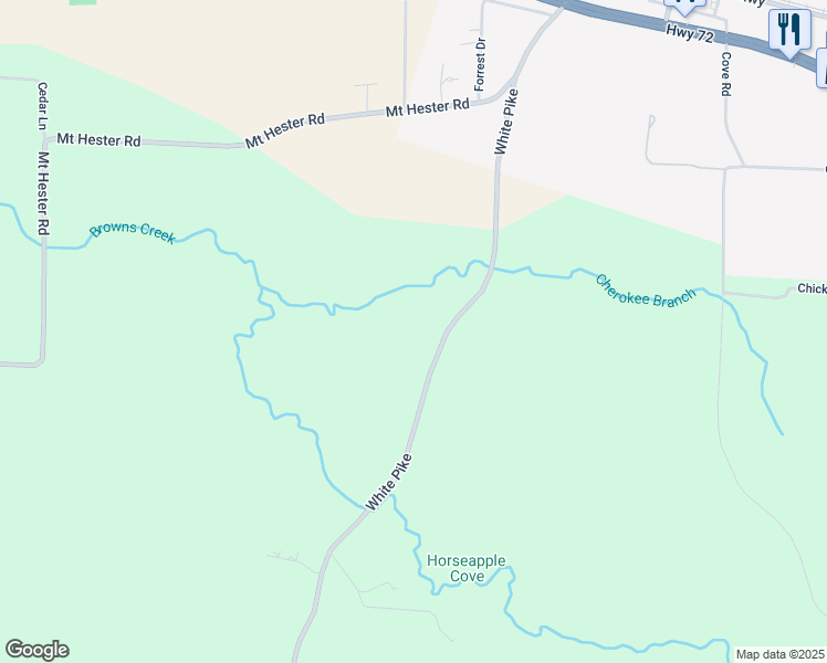 map of restaurants, bars, coffee shops, grocery stores, and more near 13106 White Pike in Cherokee