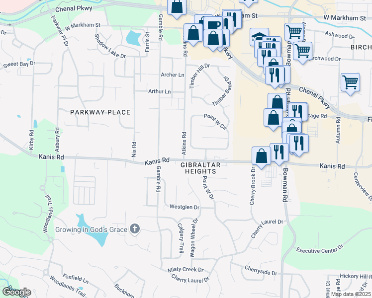 map of restaurants, bars, coffee shops, grocery stores, and more near in Little Rock
