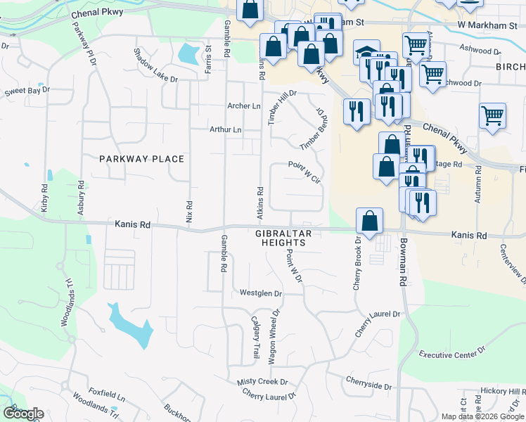 map of restaurants, bars, coffee shops, grocery stores, and more near in Little Rock