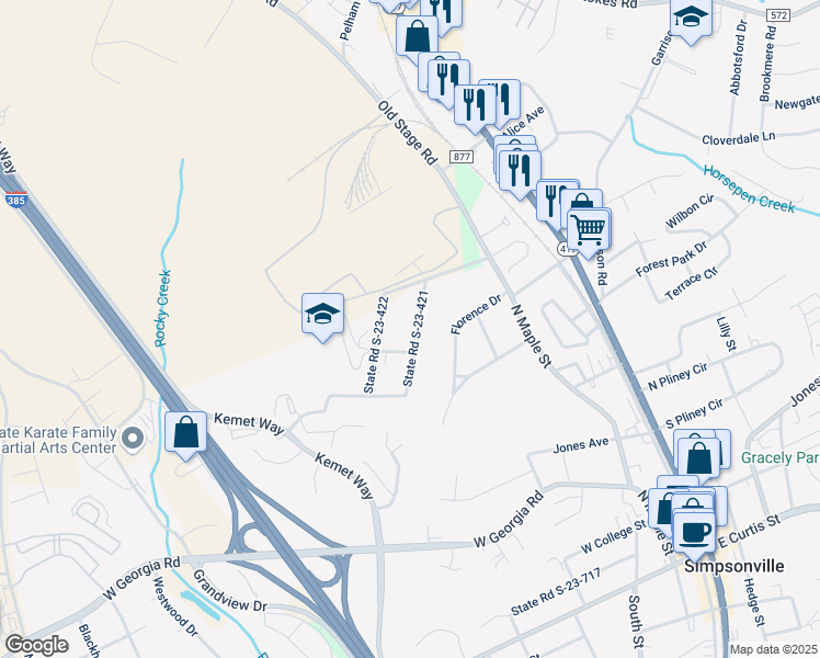map of restaurants, bars, coffee shops, grocery stores, and more near 111 State Road S-23-422 in Simpsonville