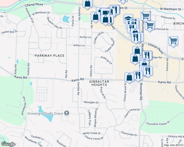 map of restaurants, bars, coffee shops, grocery stores, and more near in Little Rock