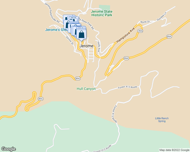 map of restaurants, bars, coffee shops, grocery stores, and more near 987 Gulch Road in Jerome