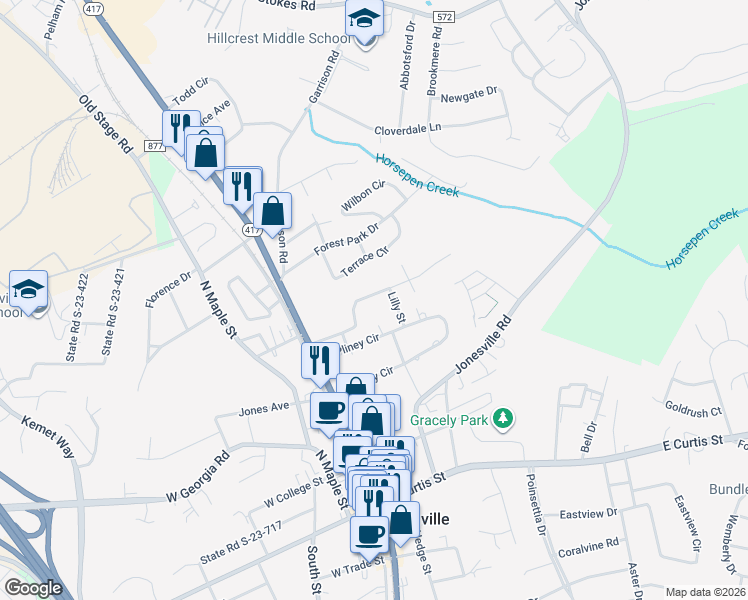 map of restaurants, bars, coffee shops, grocery stores, and more near 232 Perry Avenue in Simpsonville