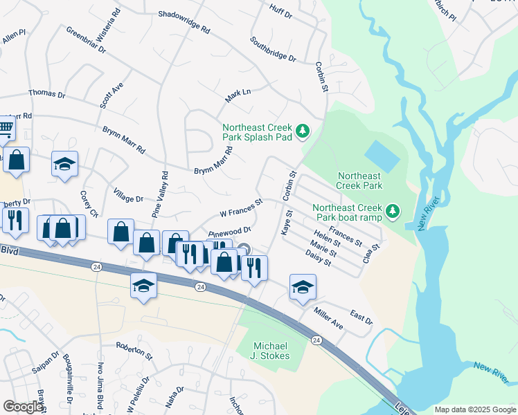 map of restaurants, bars, coffee shops, grocery stores, and more near 384 West Frances Street in Jacksonville