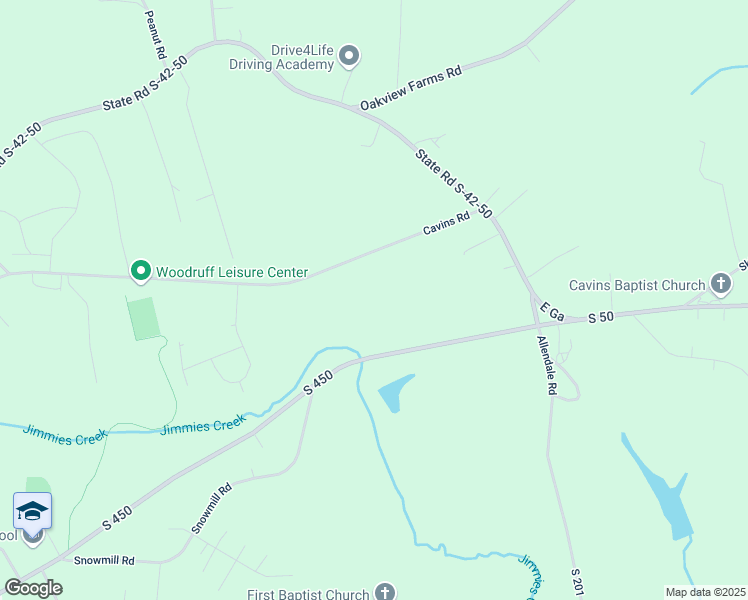 map of restaurants, bars, coffee shops, grocery stores, and more near 800 Cavins Road in Woodruff