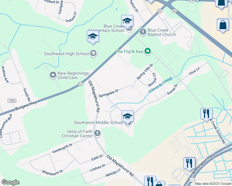 map of restaurants, bars, coffee shops, grocery stores, and more near 1000 Springdale Drive in Jacksonville