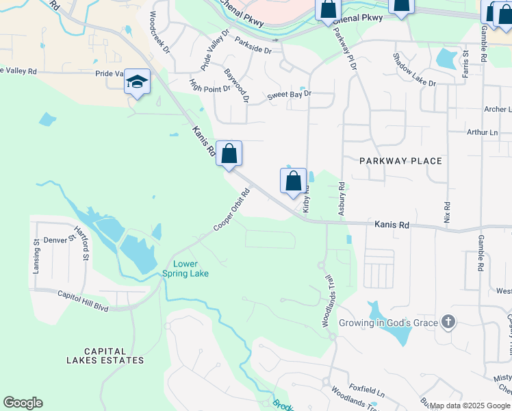 map of restaurants, bars, coffee shops, grocery stores, and more near 14119 Kanis Road in Little Rock