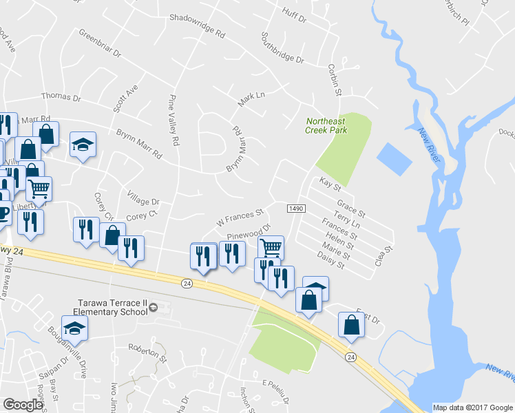 map of restaurants, bars, coffee shops, grocery stores, and more near 364 West Frances Street in Jacksonville