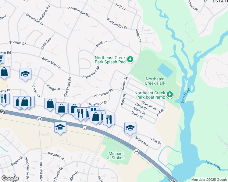 map of restaurants, bars, coffee shops, grocery stores, and more near 392 West Frances Street in Jacksonville
