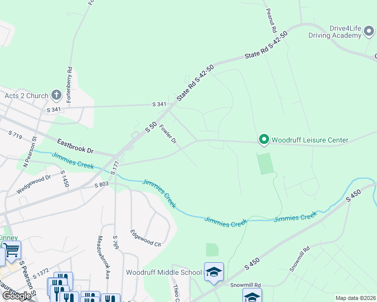 map of restaurants, bars, coffee shops, grocery stores, and more near 6 Pearmac Court in Woodruff