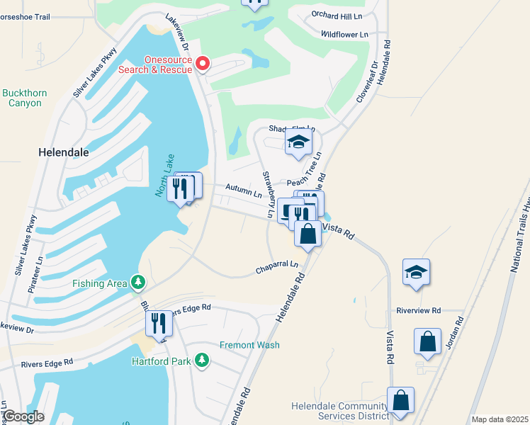 map of restaurants, bars, coffee shops, grocery stores, and more near 27129 Strawberry Lane in Helendale