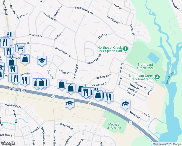 map of restaurants, bars, coffee shops, grocery stores, and more near 343 West Frances Street in Jacksonville