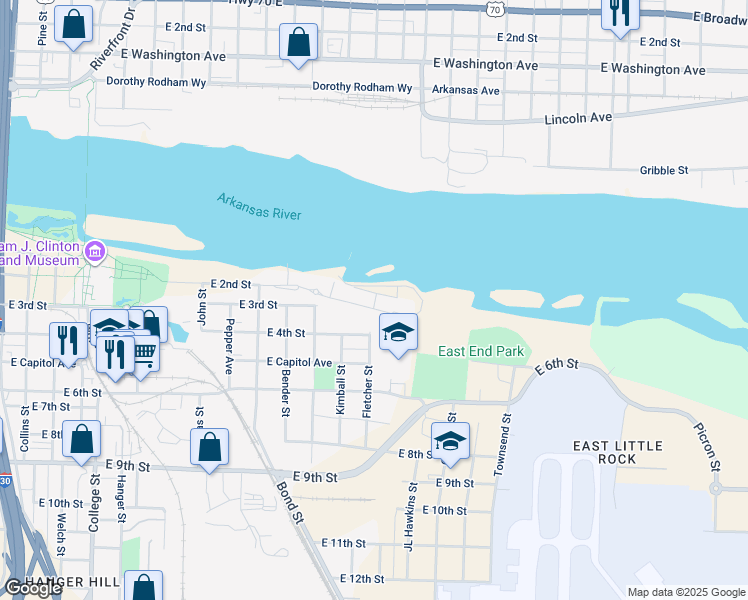map of restaurants, bars, coffee shops, grocery stores, and more near 312 Fletcher Street in Little Rock