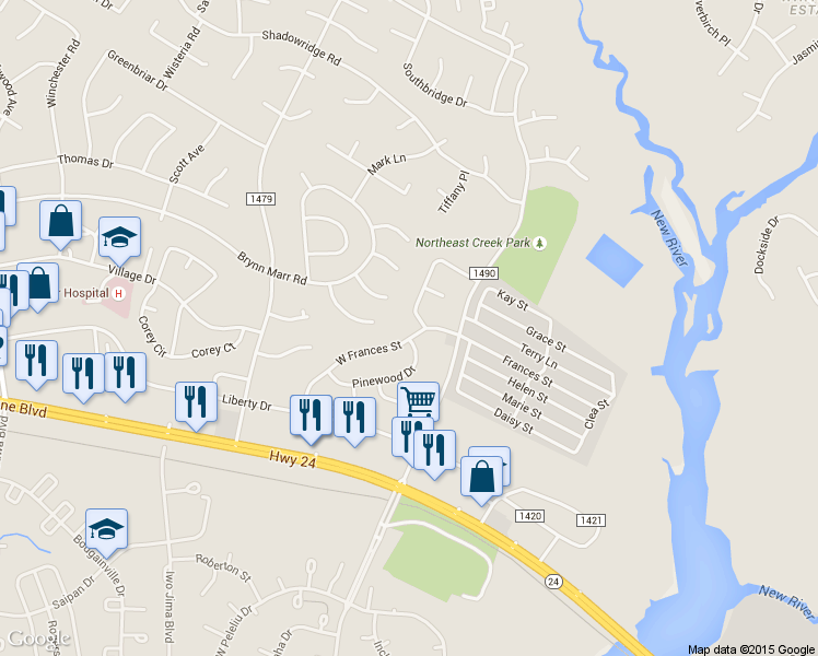 map of restaurants, bars, coffee shops, grocery stores, and more near 383 West Frances Street in Jacksonville