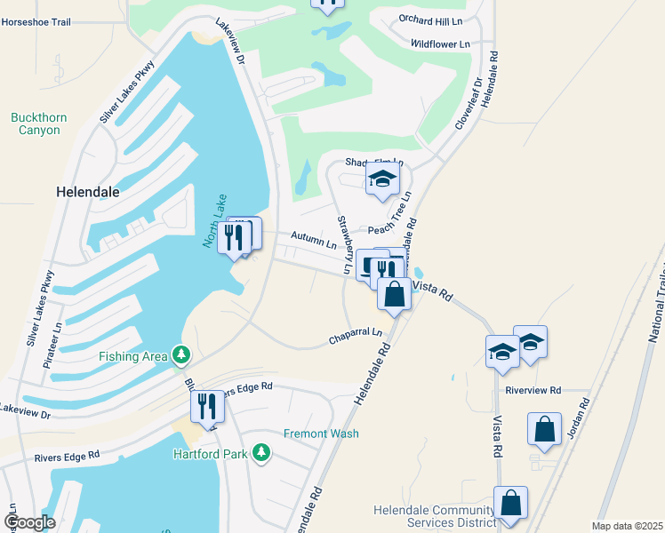 map of restaurants, bars, coffee shops, grocery stores, and more near 27160 Vista Road in Helendale