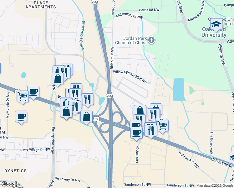 map of restaurants, bars, coffee shops, grocery stores, and more near 1080 Old Monrovia Road Northwest in Huntsville