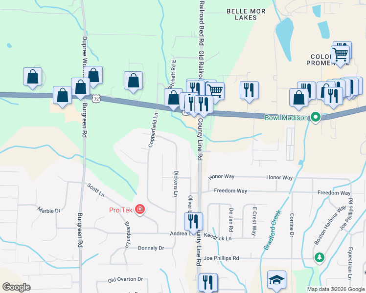 map of restaurants, bars, coffee shops, grocery stores, and more near 13150 Dickens Lane in Madison