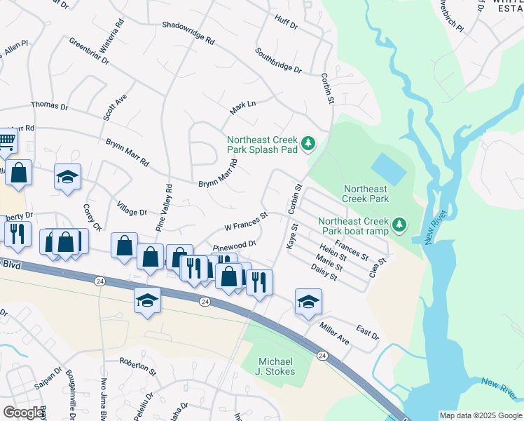 map of restaurants, bars, coffee shops, grocery stores, and more near 387 West Frances Street in Jacksonville