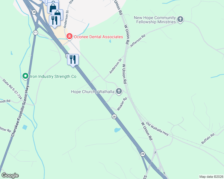 map of restaurants, bars, coffee shops, grocery stores, and more near 257 Linhart Rd in West Union